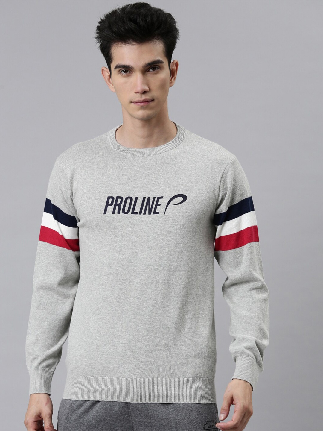 

Proline Active Men Grey & White Printed Pullover