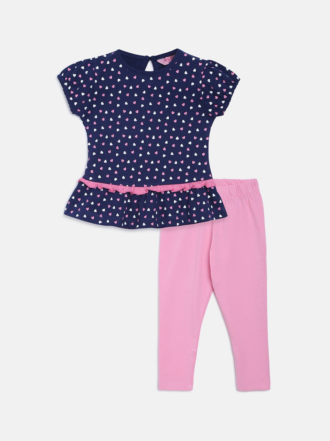 

R&B Girls White & Pink Printed Pure Cotton Tops With Leggings