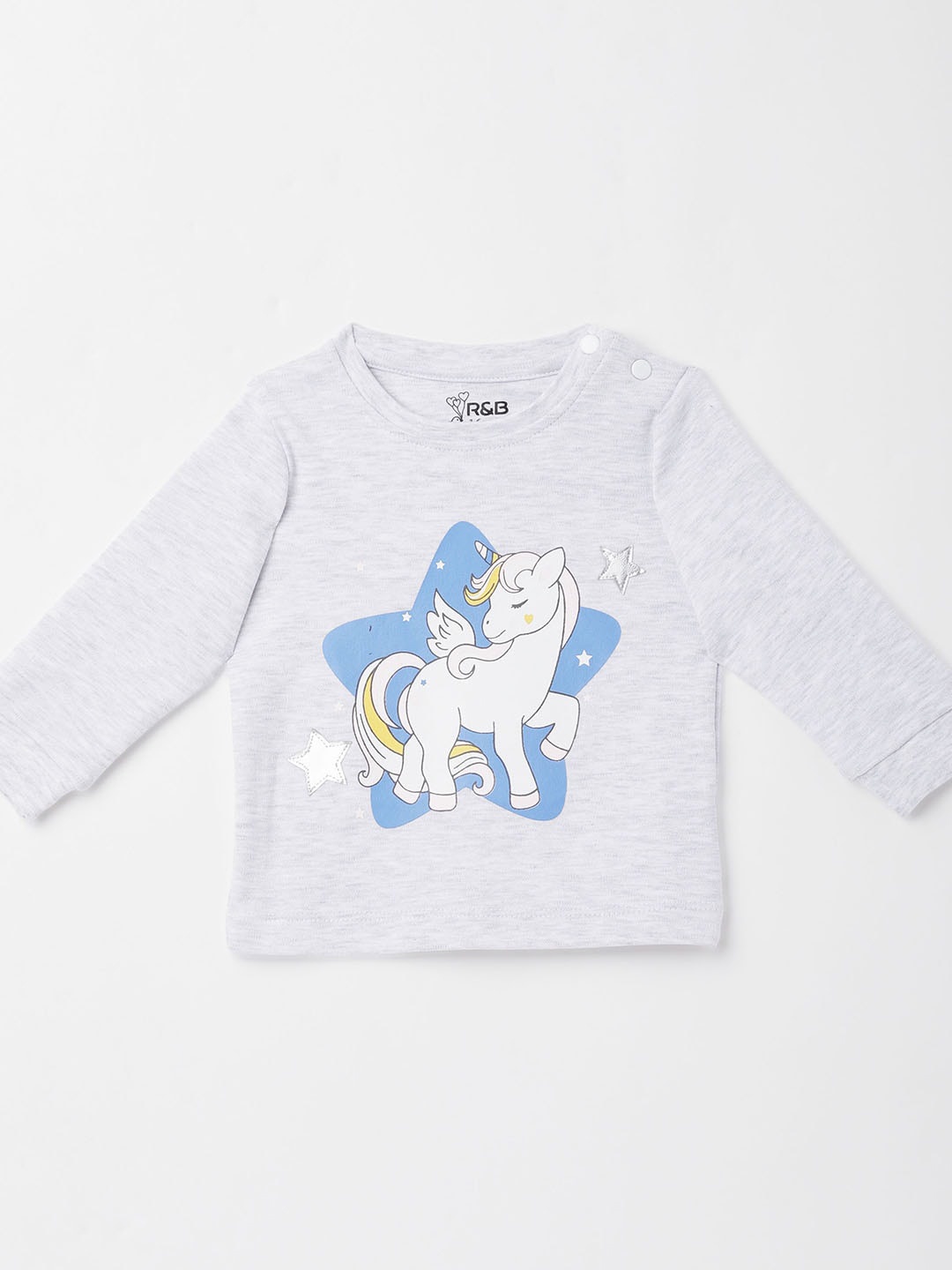 

R&B Girls Grey & Pink Unicorn Printed Pure Cotton Top with Joggers