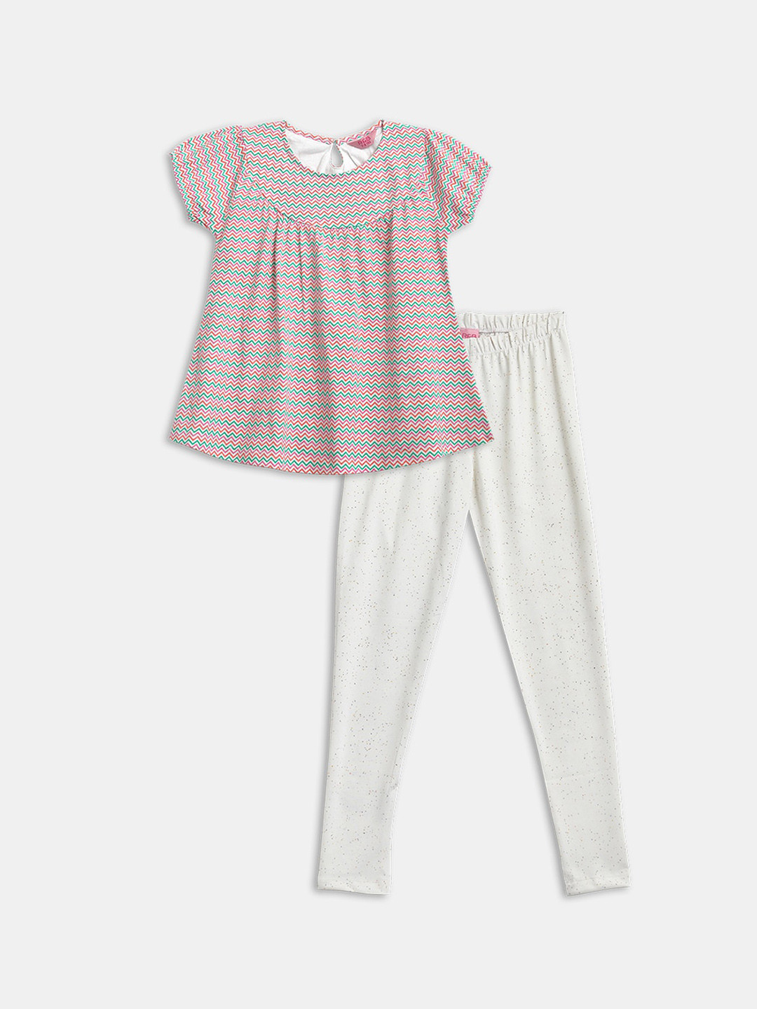 

R&B Girls White & Pink Printed Cotton Top with Trousers