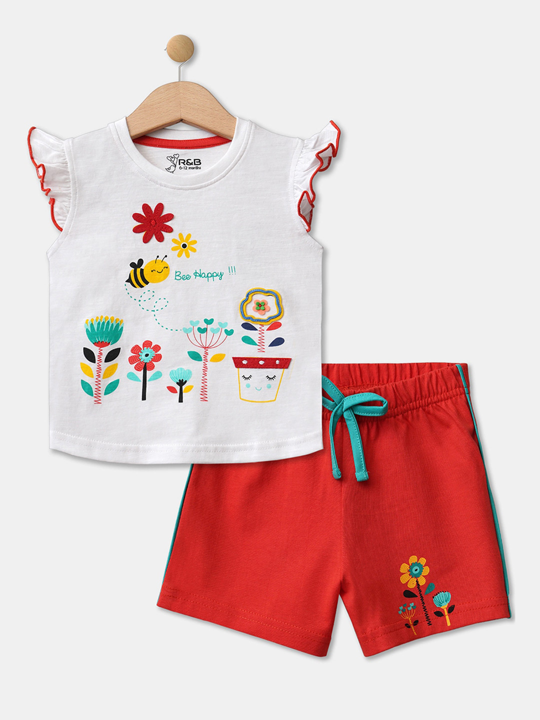 

R&B Girls White & Red Printed Top with Shorts