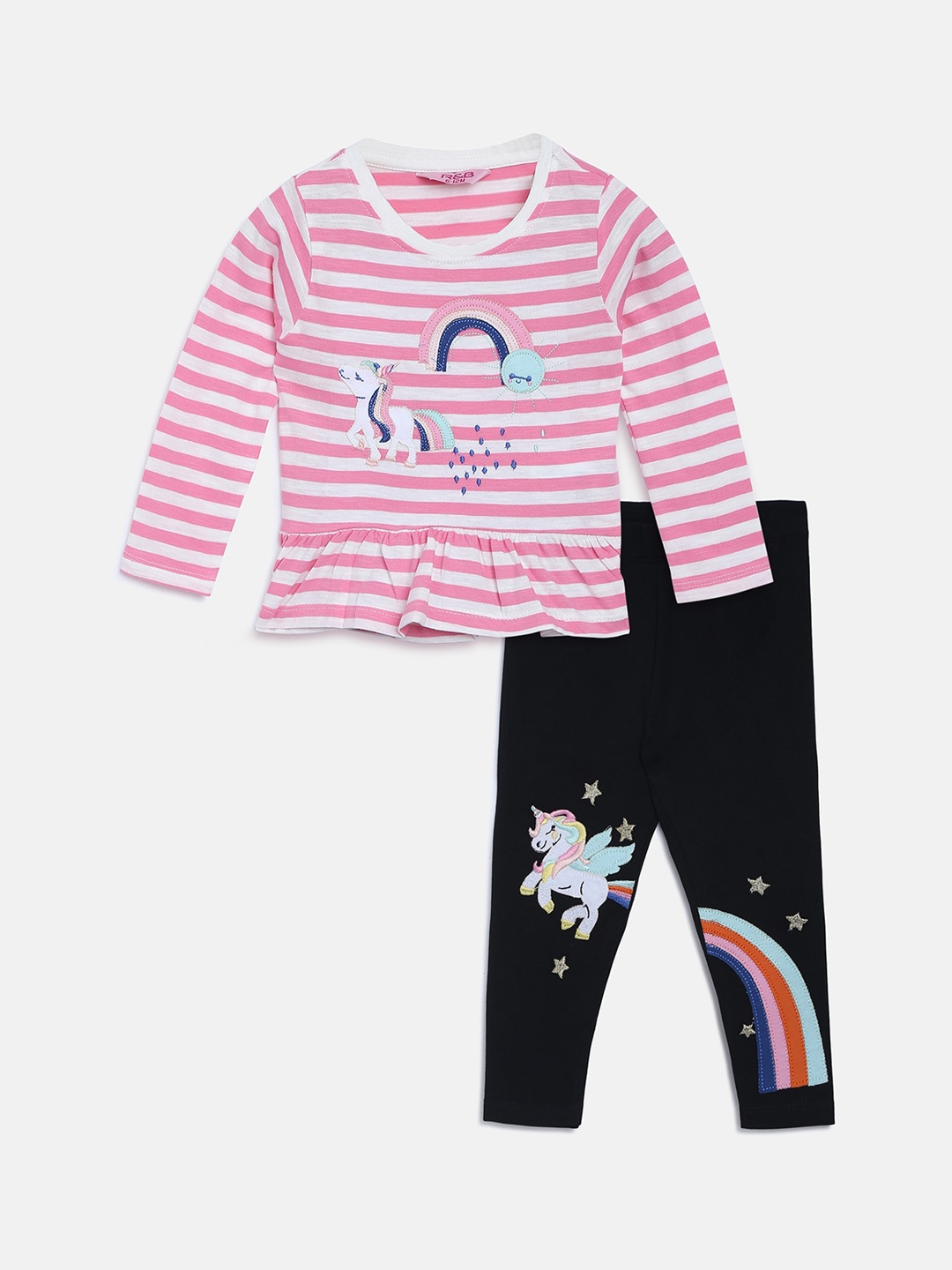 

R&B Girls Pink & Black Striped T-shirt with Leggings