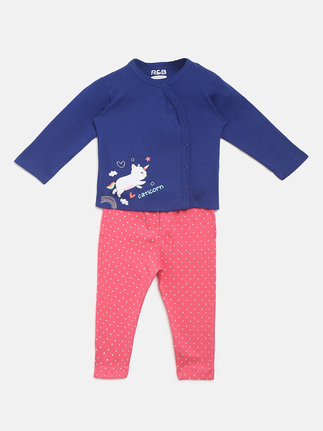 

R&B Girls Blue & Peach-Coloured Printed Night suit