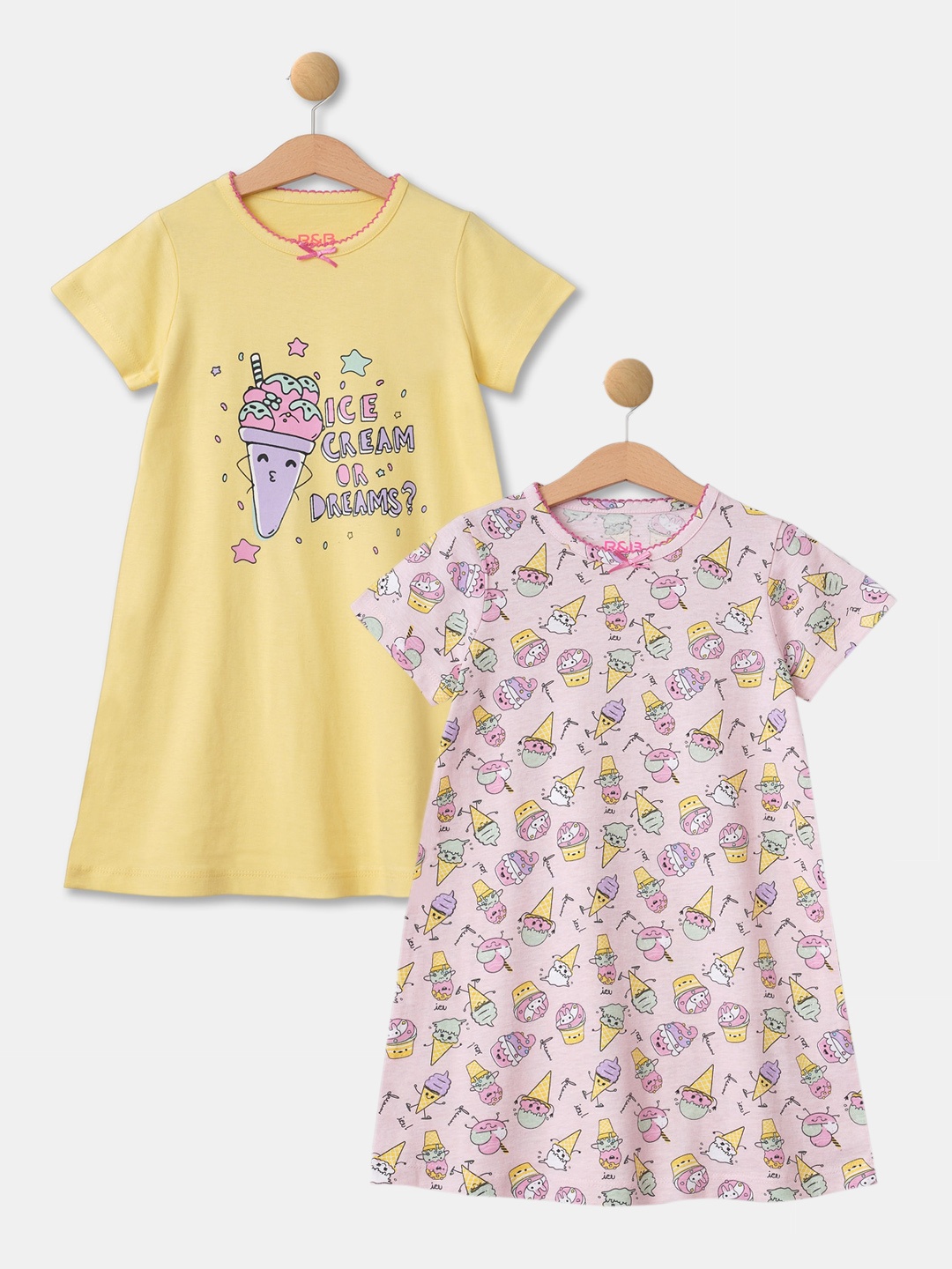 

R&B Girls Pack of 2 Printed Nightdress, Yellow