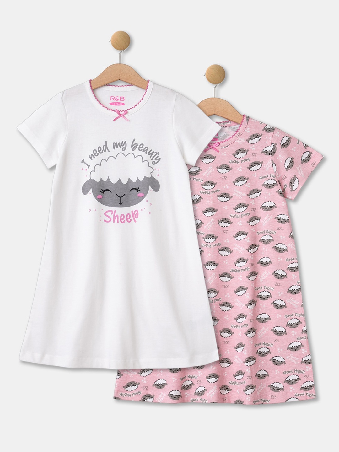 

R&B Girls Pack of 2 Printed Nightdress, White