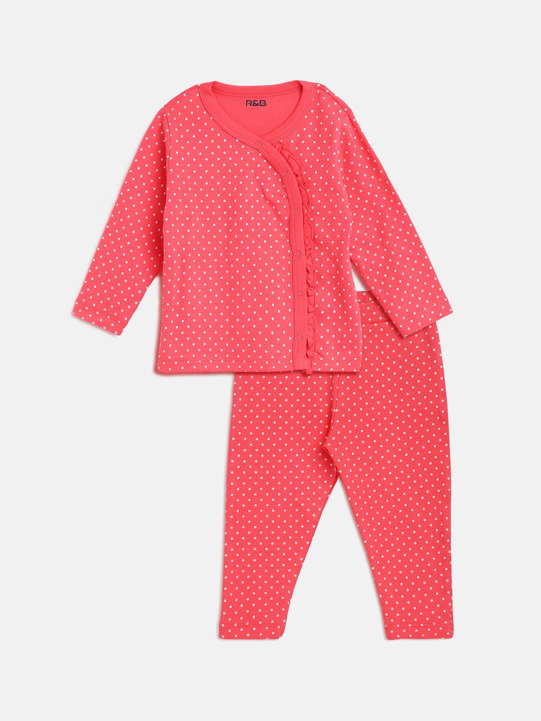 

R&B Infant Girls Pink Printed Pure Cotton Top with Leggings