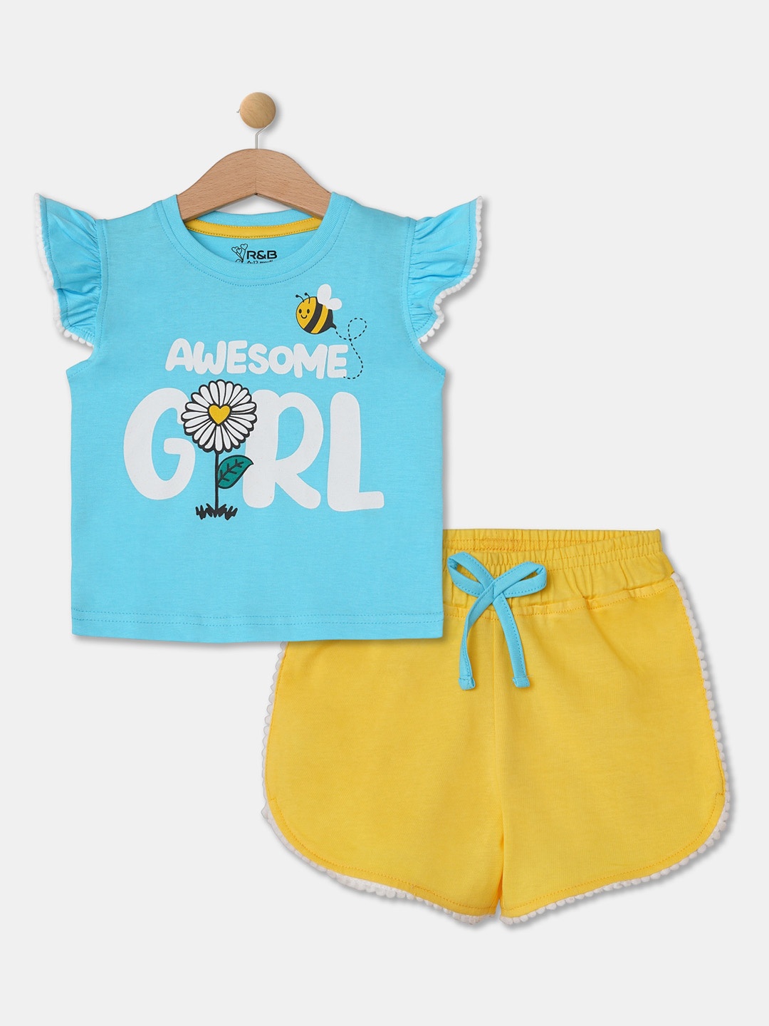 

R&B Girls Blue & Yellow Printed Pure Cotton Nightsuit