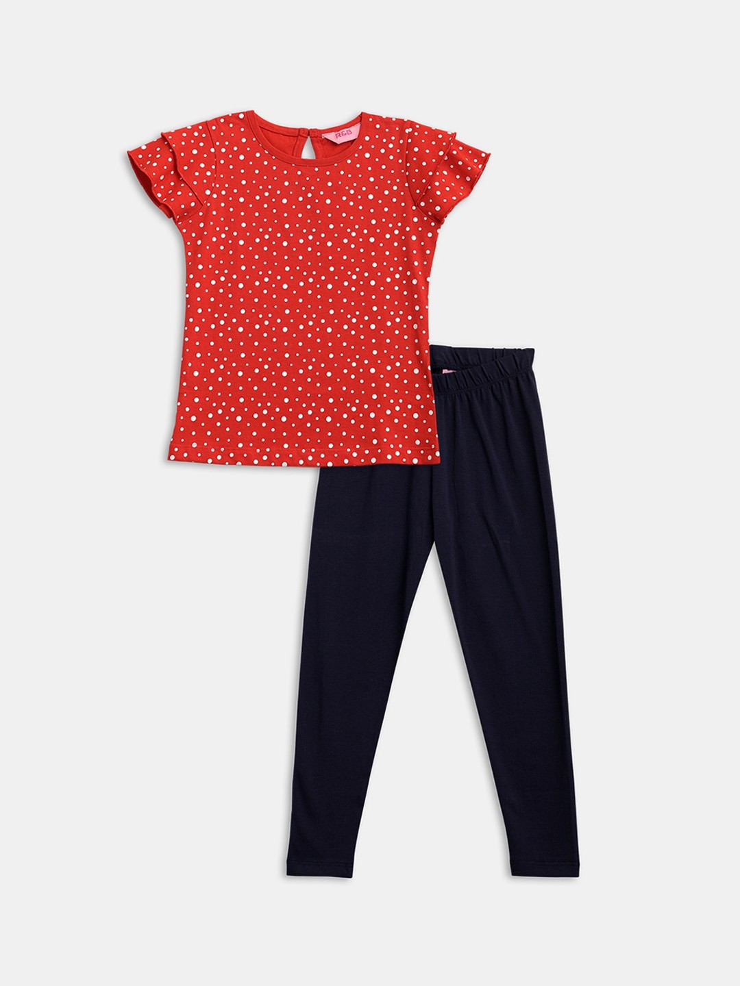 

R&B Girls Red & Navy Blue Printed Cotton Top with Leggings