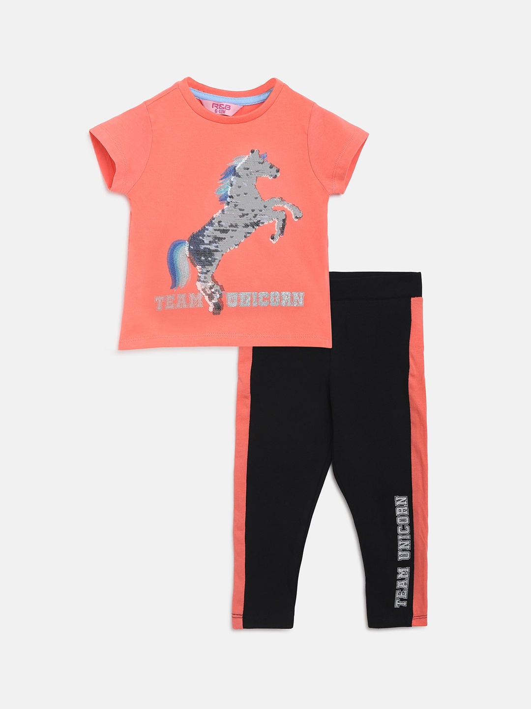 

R&B Girls Peach & Black Printed Pure Cotton Night suit
