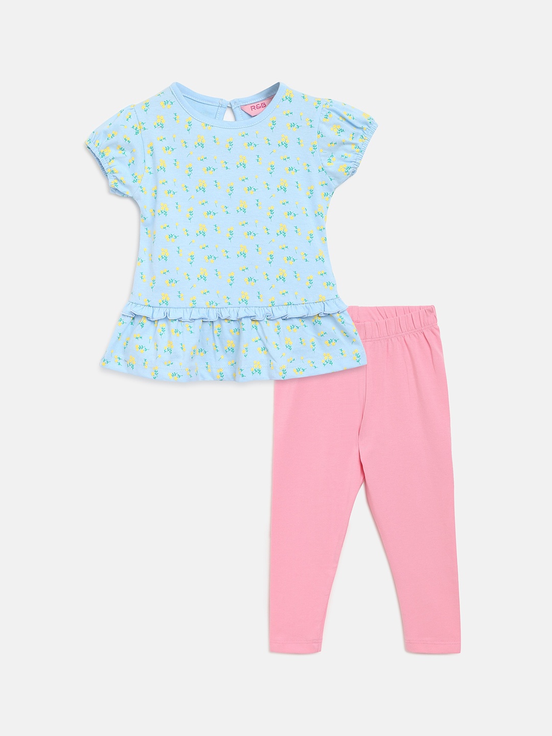 

R&B Girls Blue & Pink Printed Pure Cotton Top with Pyjamas