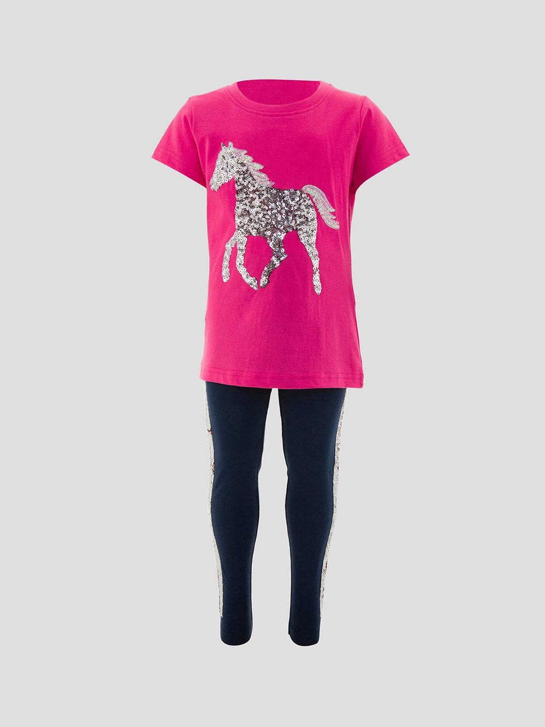

R&B Girls Navy Blue & Fuchsia Printed Pure Cotton Night suit