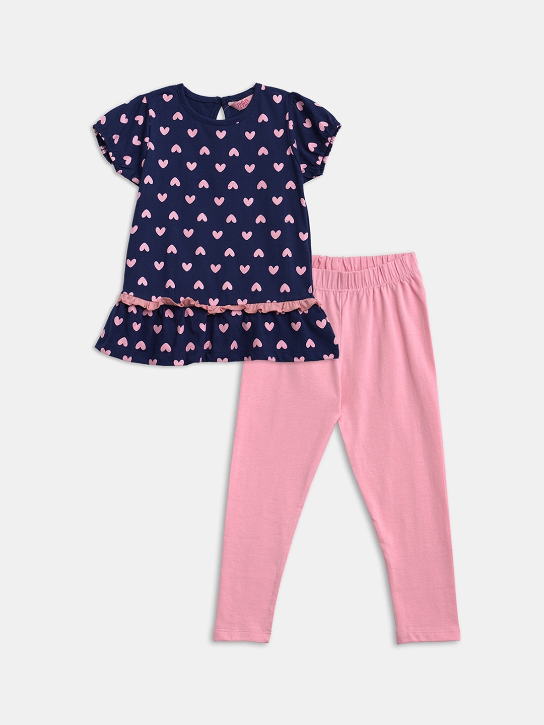 

R&B Girls Blue & Pink Printed Pure Cotton Top with Pyjamas