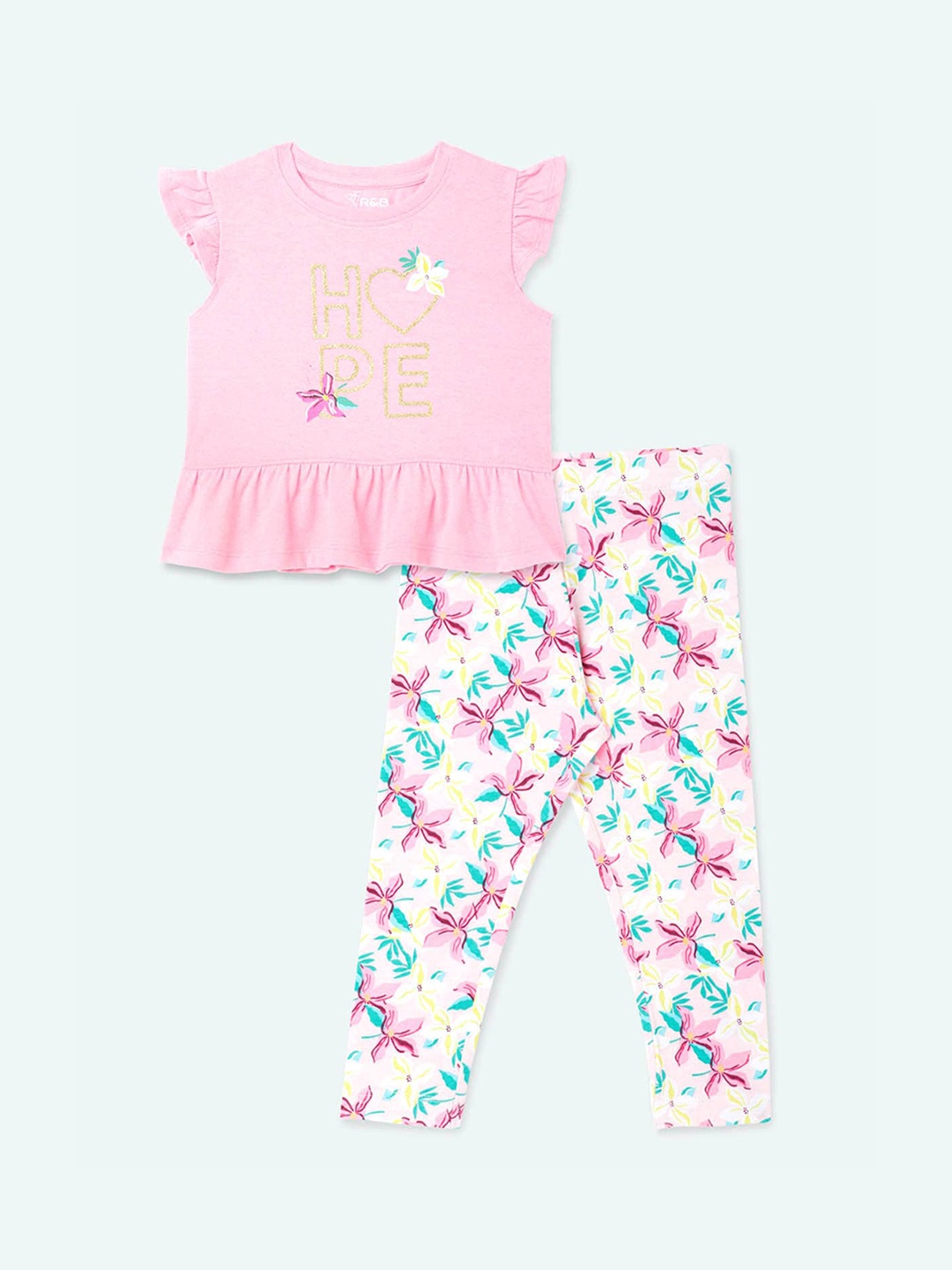 

R&B Girls Pink & Blue Printed Night suit