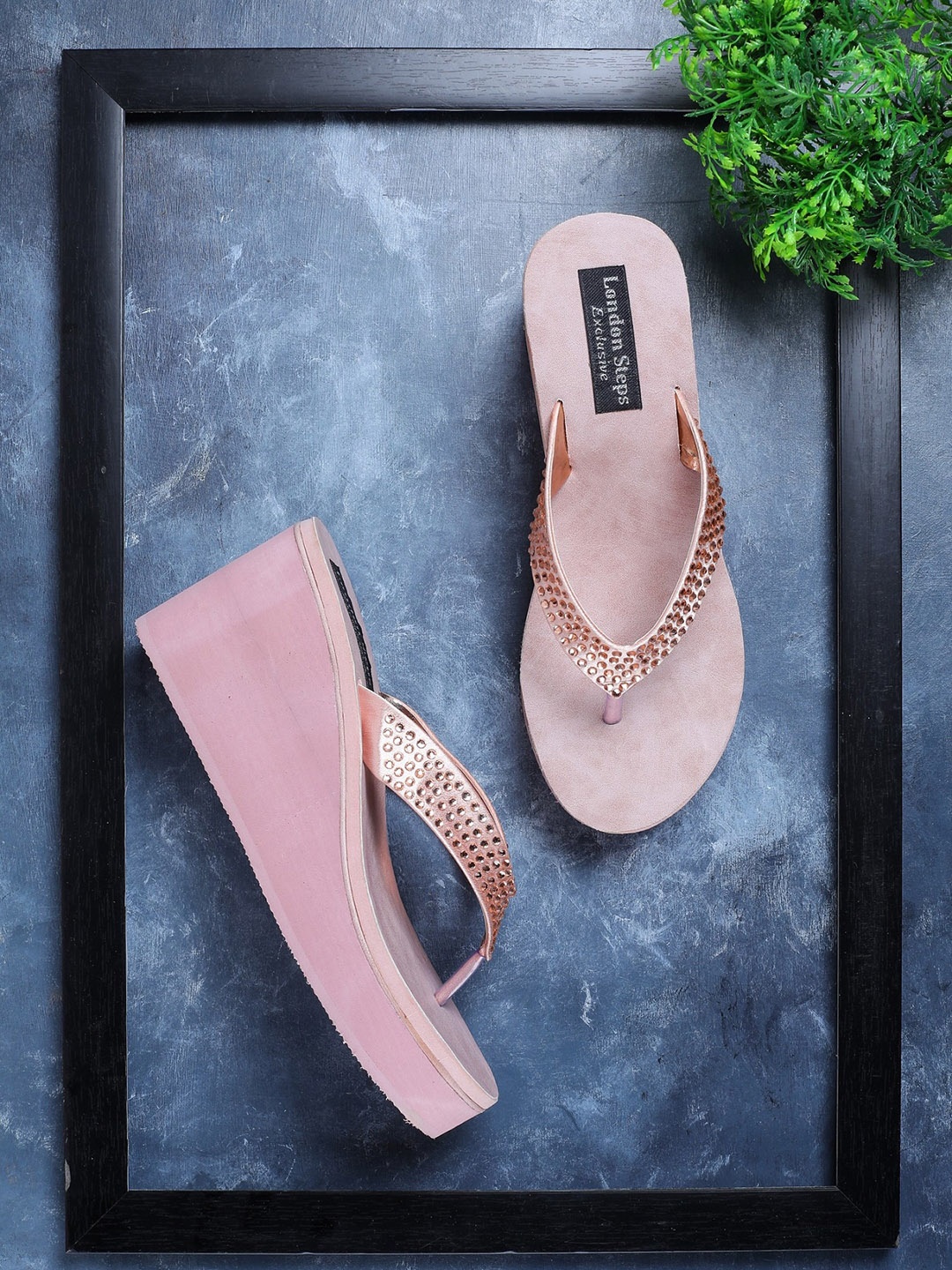 

LONDON STEPS Pink Embellished Wedge Sandals