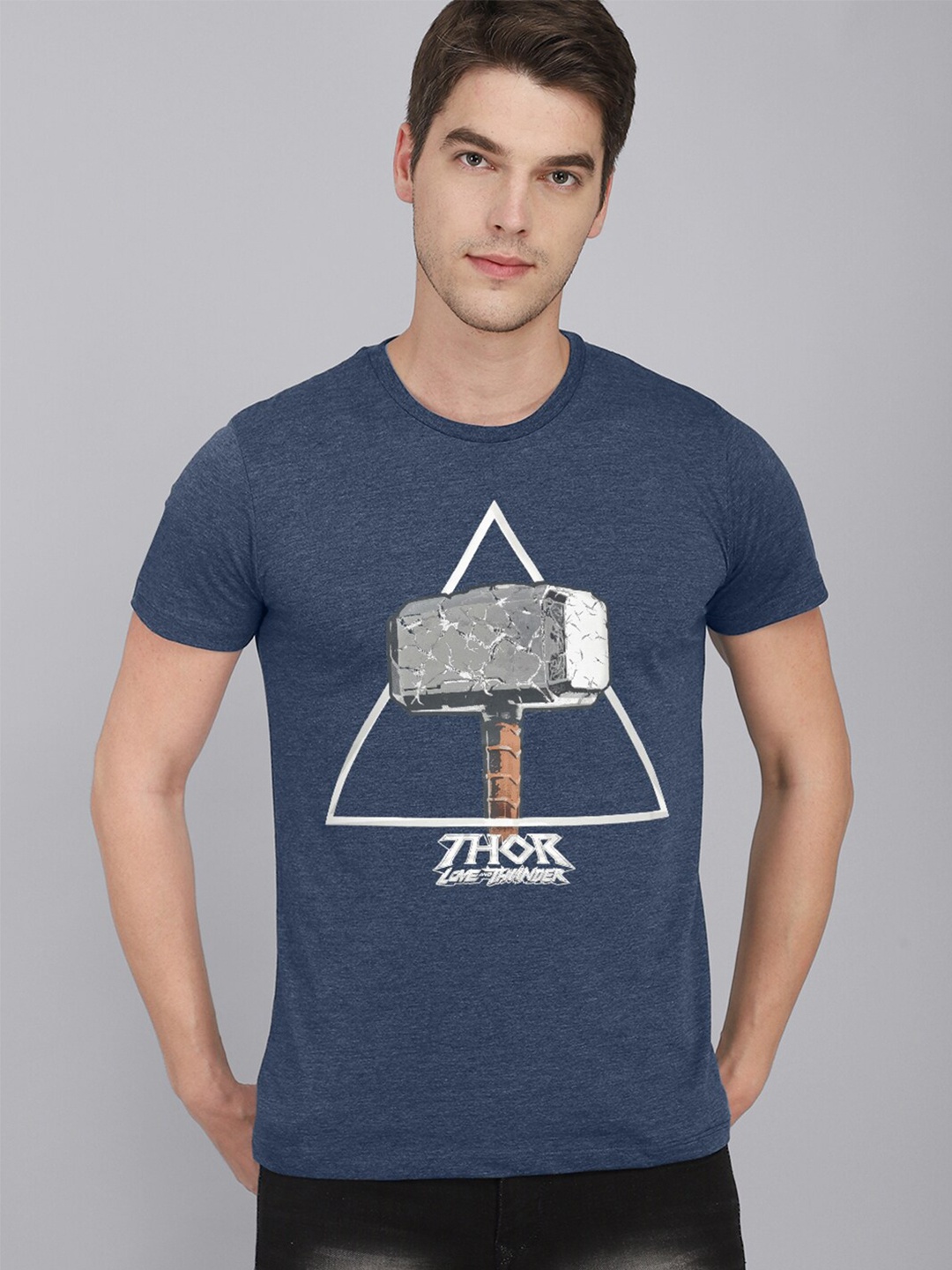 

Free Authority Men Thor Printed Cotton T-shirt, Navy blue