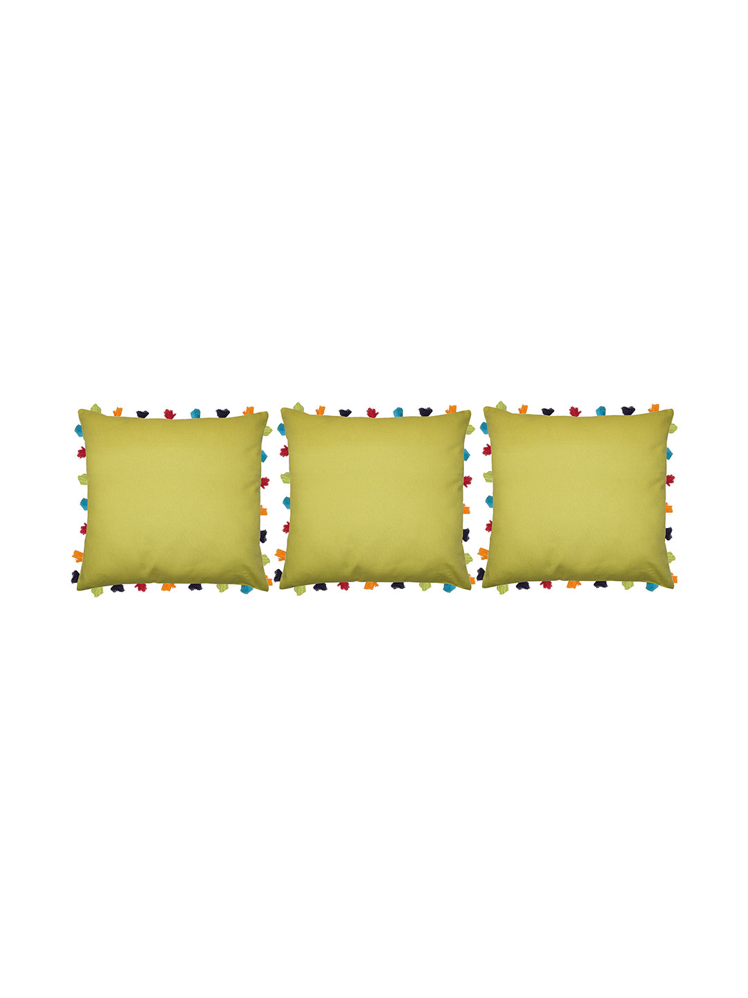 

Lushomes Yellow Set of 3 Square Cushion Covers With Colorful Tassels