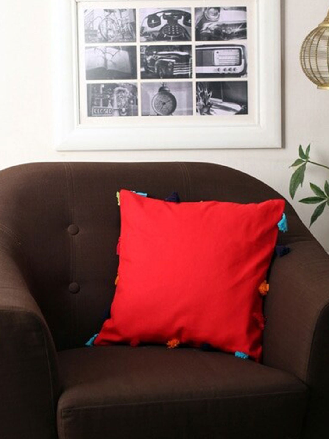 

Lushomes Pack of 5 Red Square Cushion Covers with Tassels