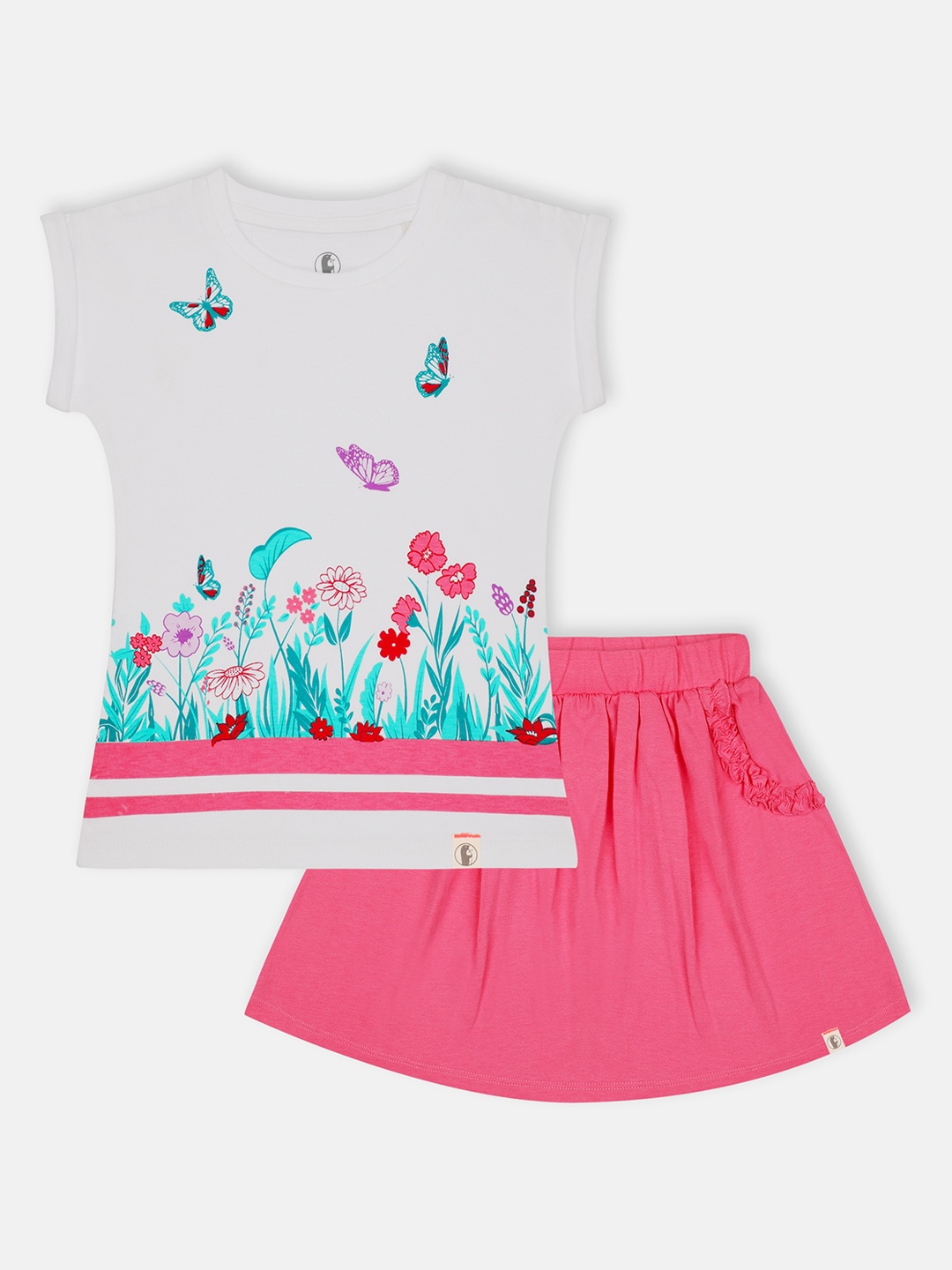 

Babysafe Girls Grey & Pink Printed Cotton Top with Skirt