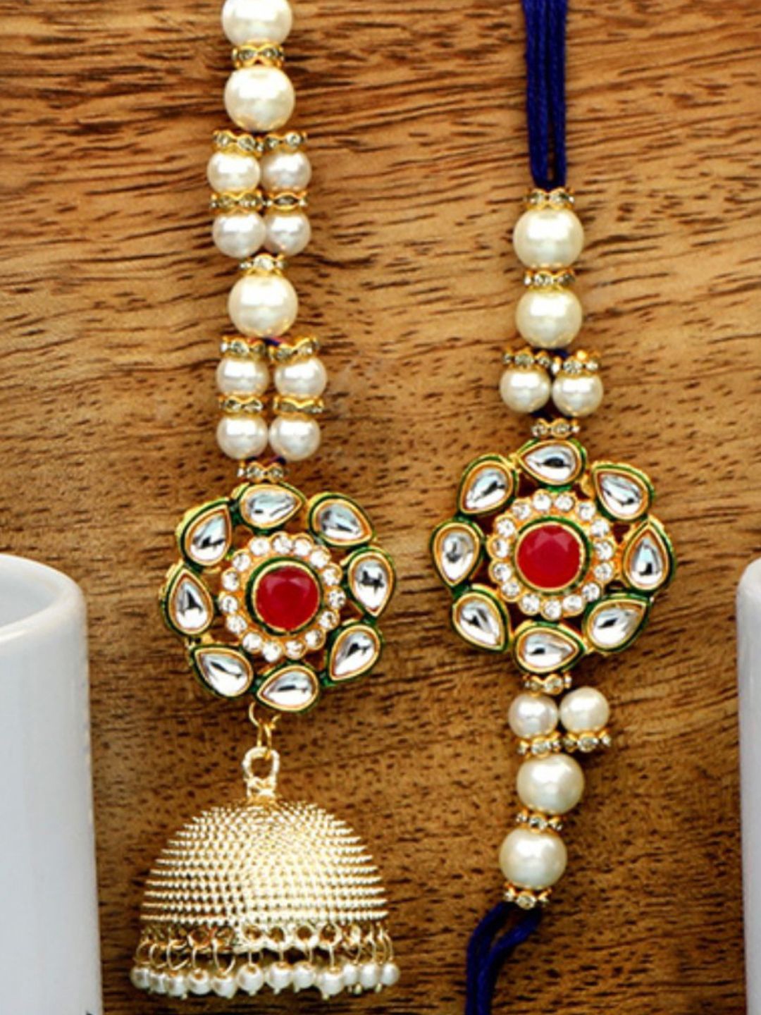 

AccessHer Set of 2 Bhai Bhabhi Kundan & Pearl Rakhi, Gold