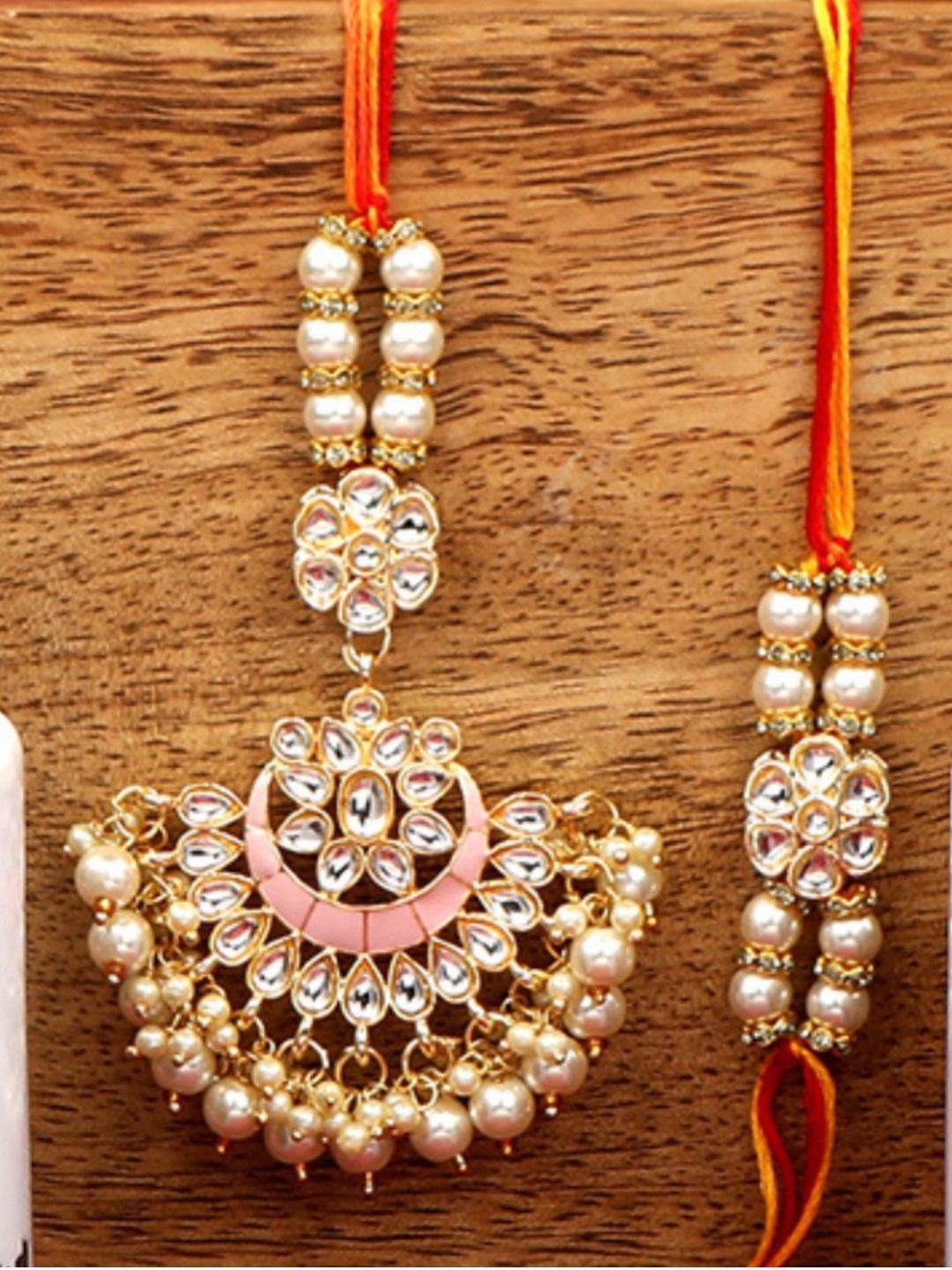 

AccessHer Set Of 2 White & Pink Bhaiya Bhabhi Kundan Rakhis