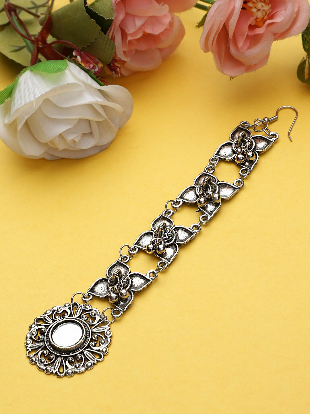

KACY Silver-Plated Floral Design Maang Tikka