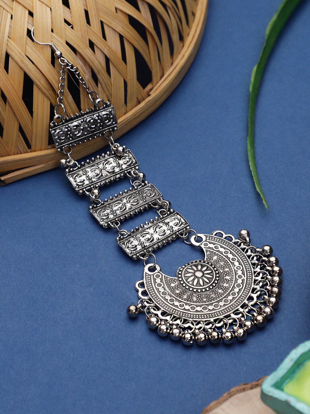 

KACY Oxidised Sliver-Plated Oxidised Maang Tikka, Silver
