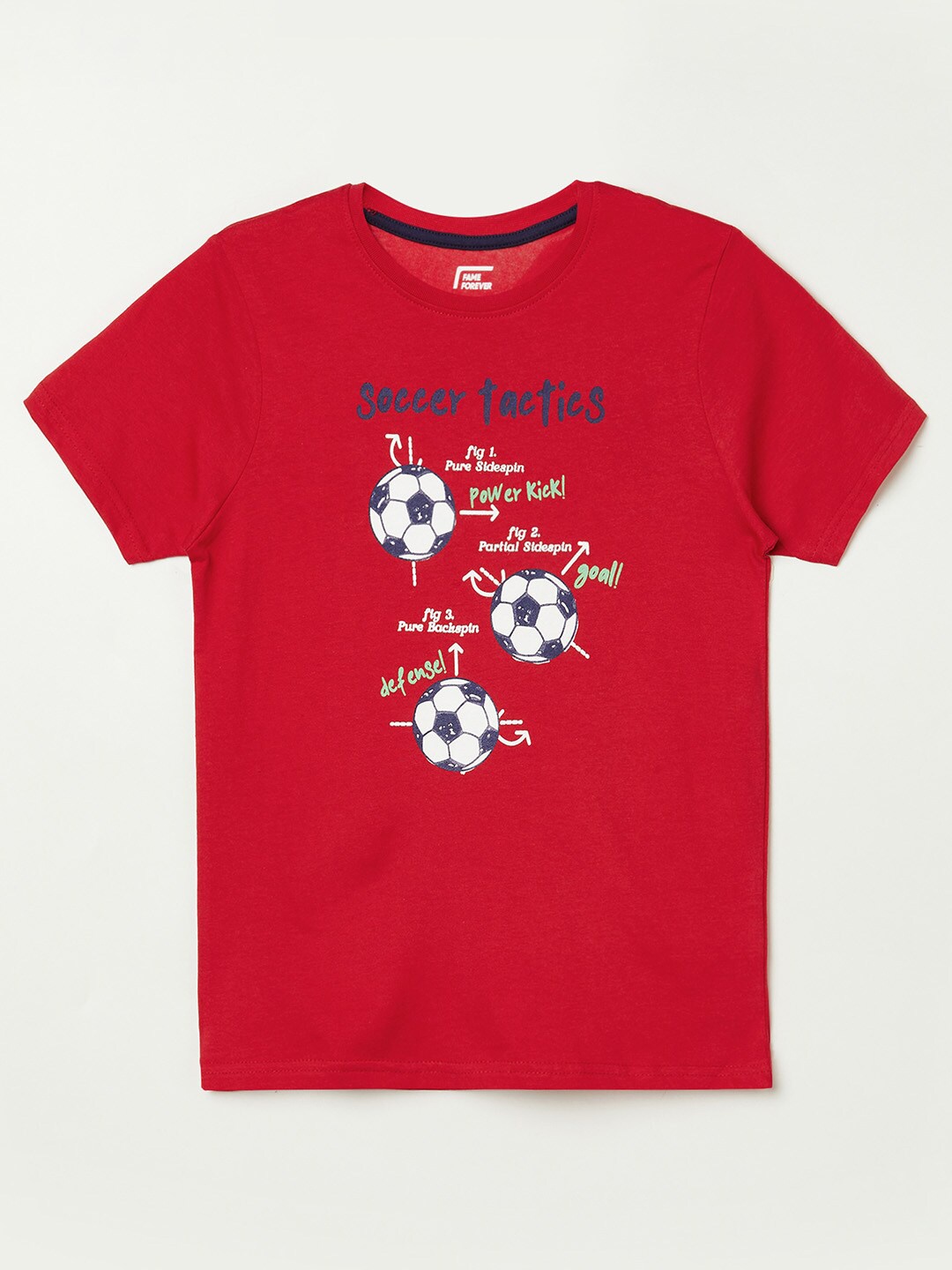 

Fame Forever by Lifestyle Boys Red & White Sports Printed Pure Cotton T-shirt