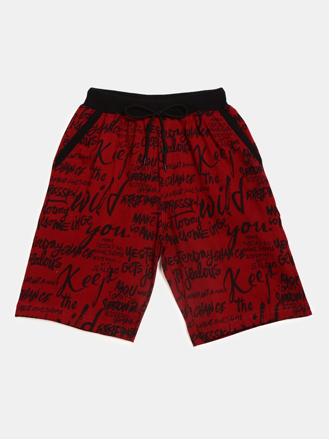 

V-Mart Boys Maroon Typography Printed Shorts