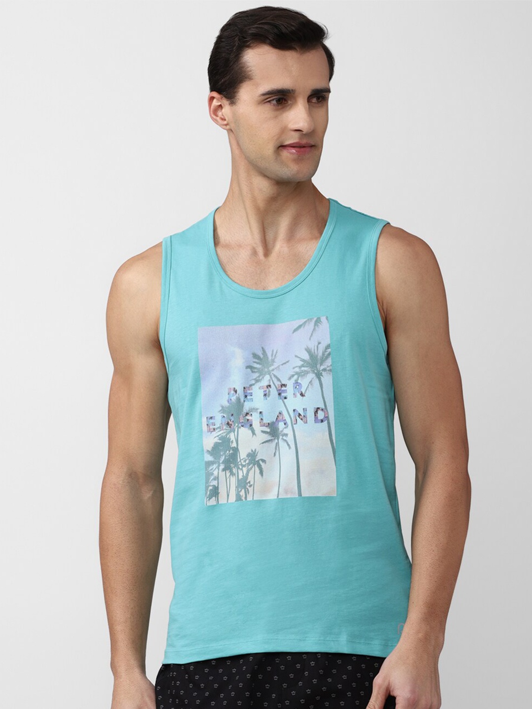 

Peter England Men Blue Printed Sleeveless T-shirt