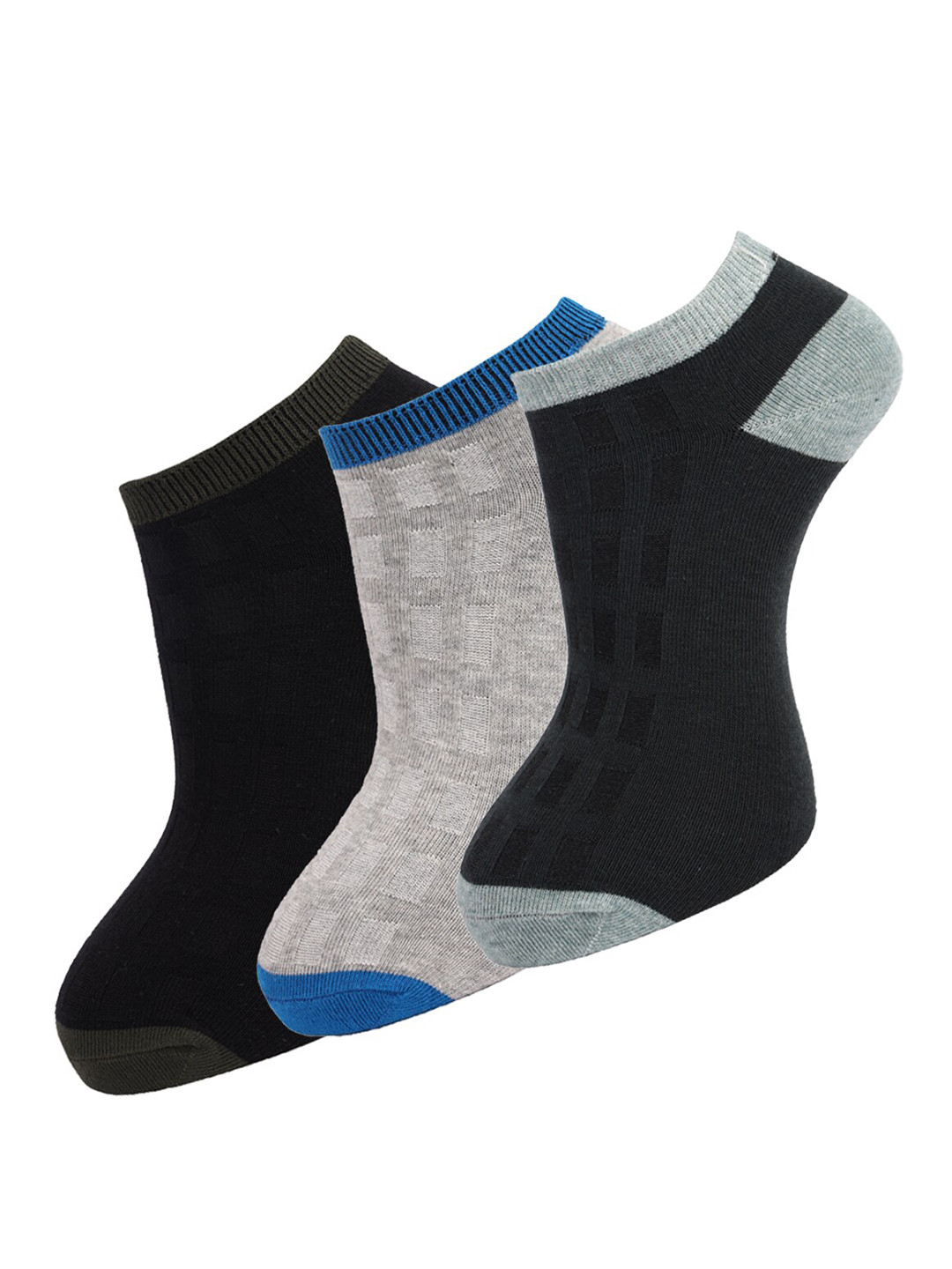 

Dollar Socks Men Pack Of 3 Assorted Ankle-Length Pure Cotton Socks, Grey