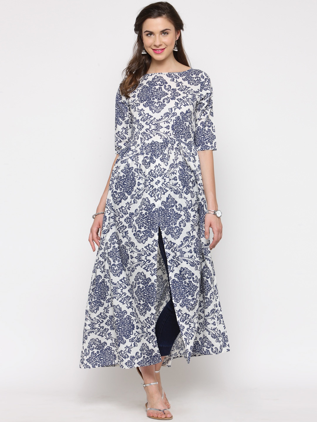 

Sera Women Blue & White Printed Anarkali Kurta