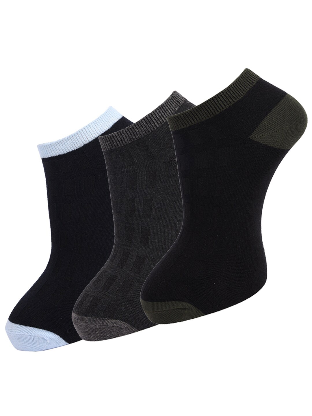 Dollar Socks Men Pack Of 3 Assorted Ankle-Length Combed Cotton Socks, Black