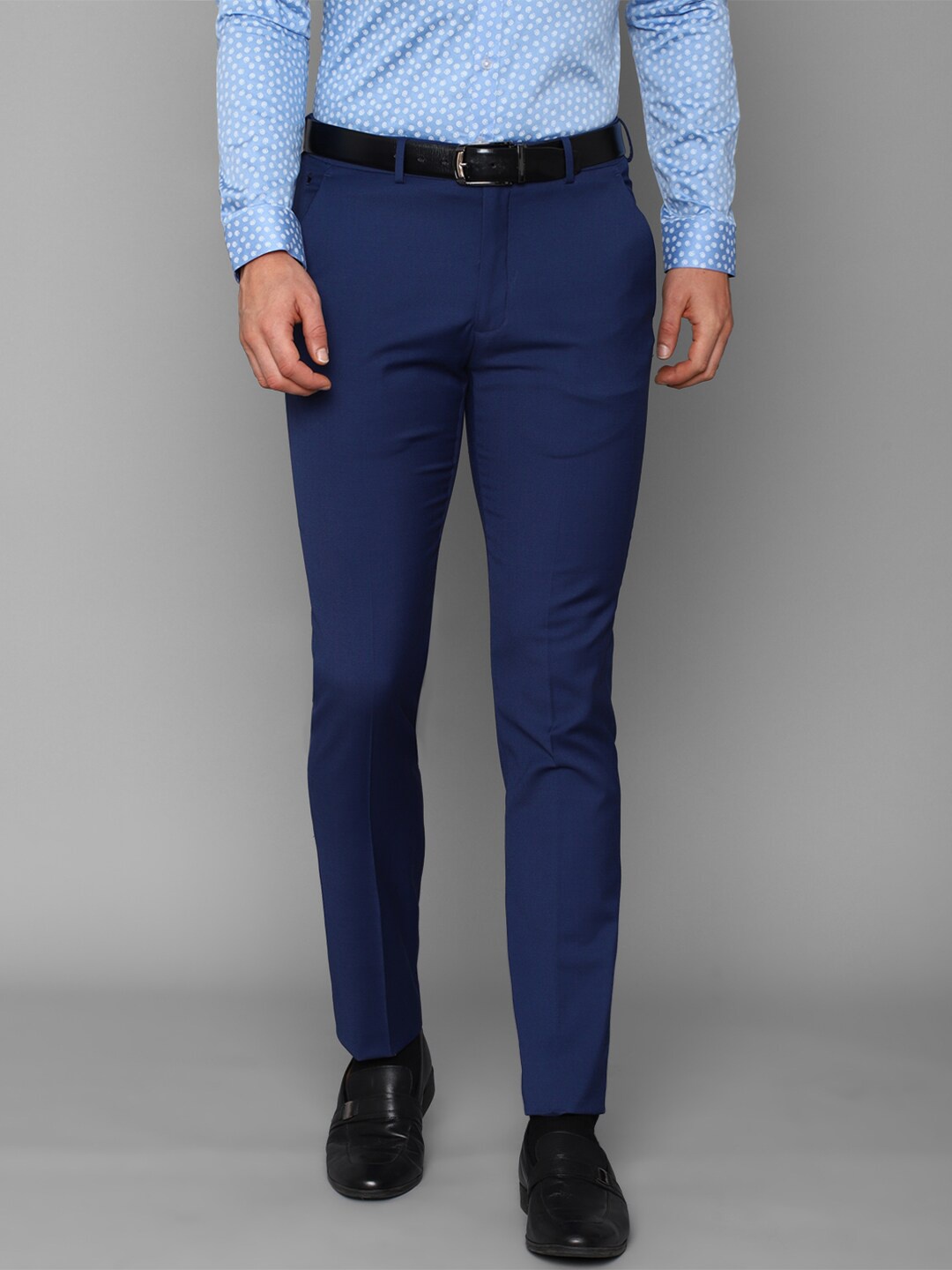 

Louis Philippe Men Navy Blue Textured Slim Fit Trousers
