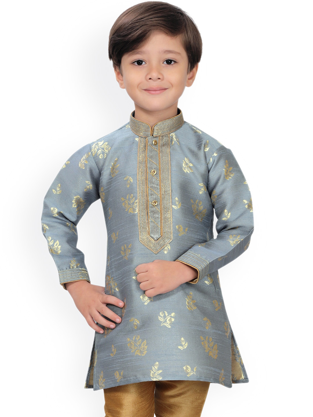 

KIDS FARM Boys Grey Embroidered Kurta with Pyjamas