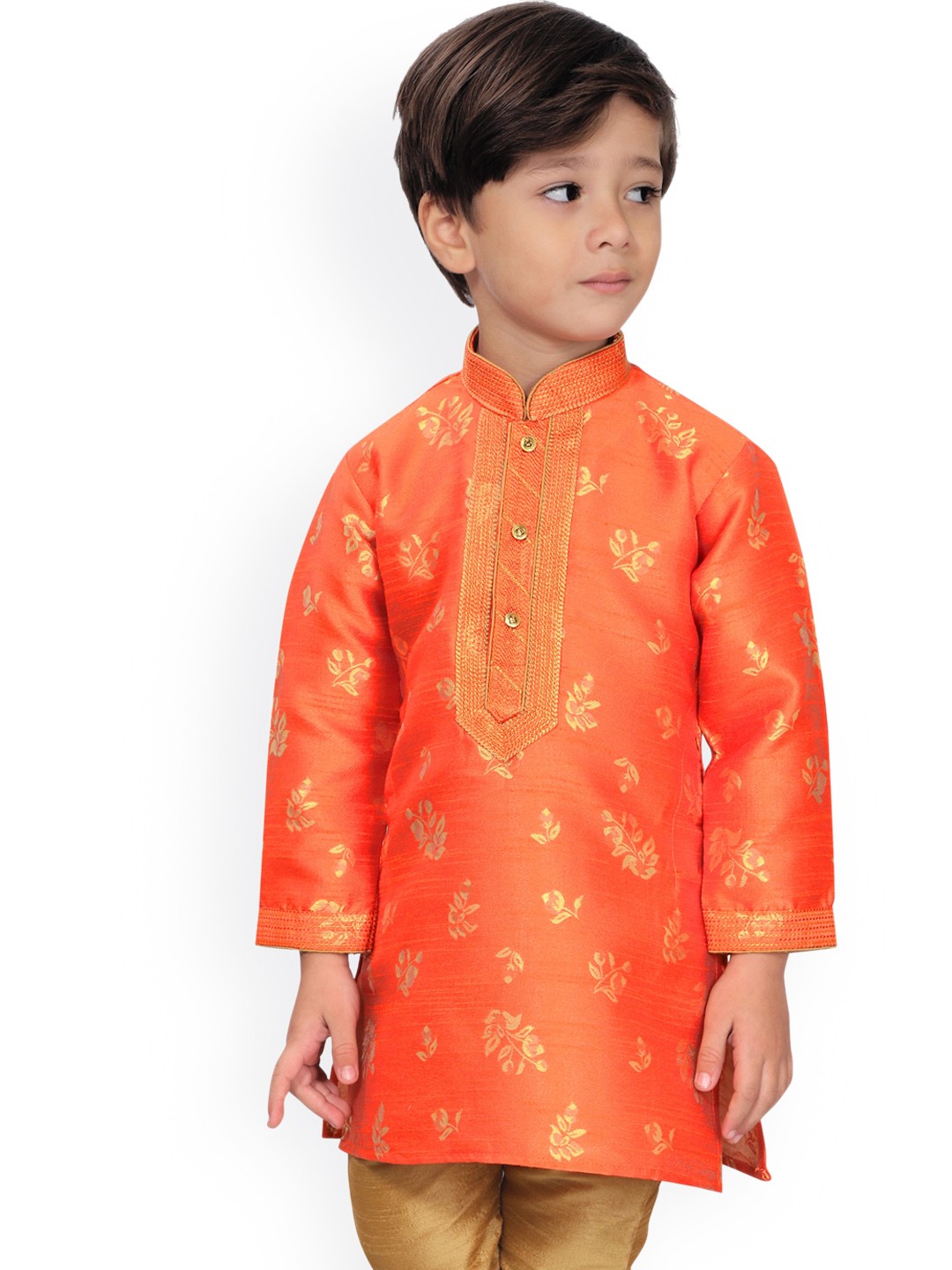 

KIDS FARM Boys Orange Ethnic Motifs Printed Kurta with Pyjamas