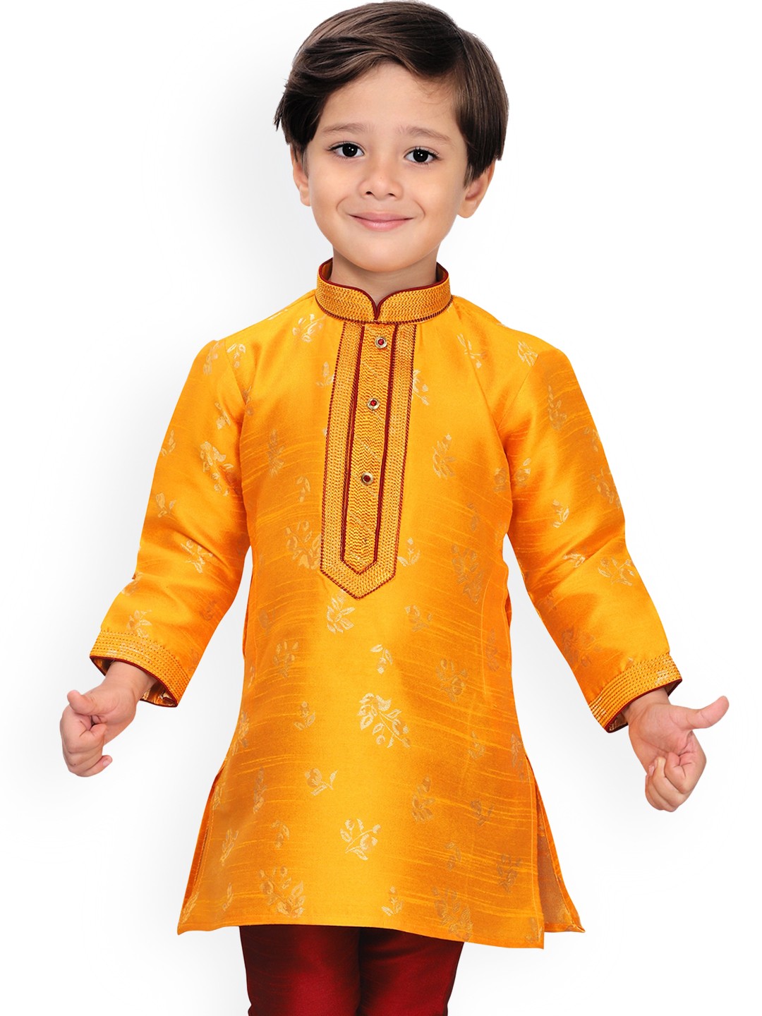 

KIDS FARM Boys Yellow Ethnic Motifs Kurti with Pyjamas