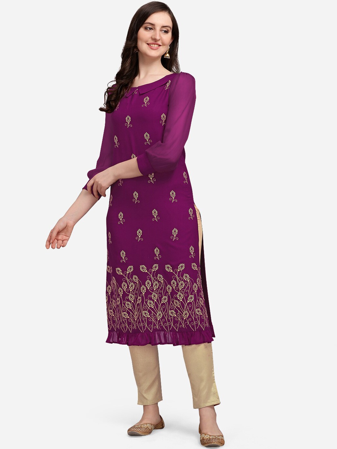 

KALINI Women Purple Floral Printed Georgette Kurta