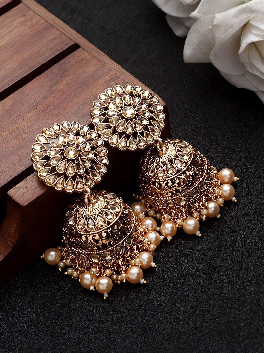 

KACY Gold-Toned Dome Shaped Jhumkas Earrings