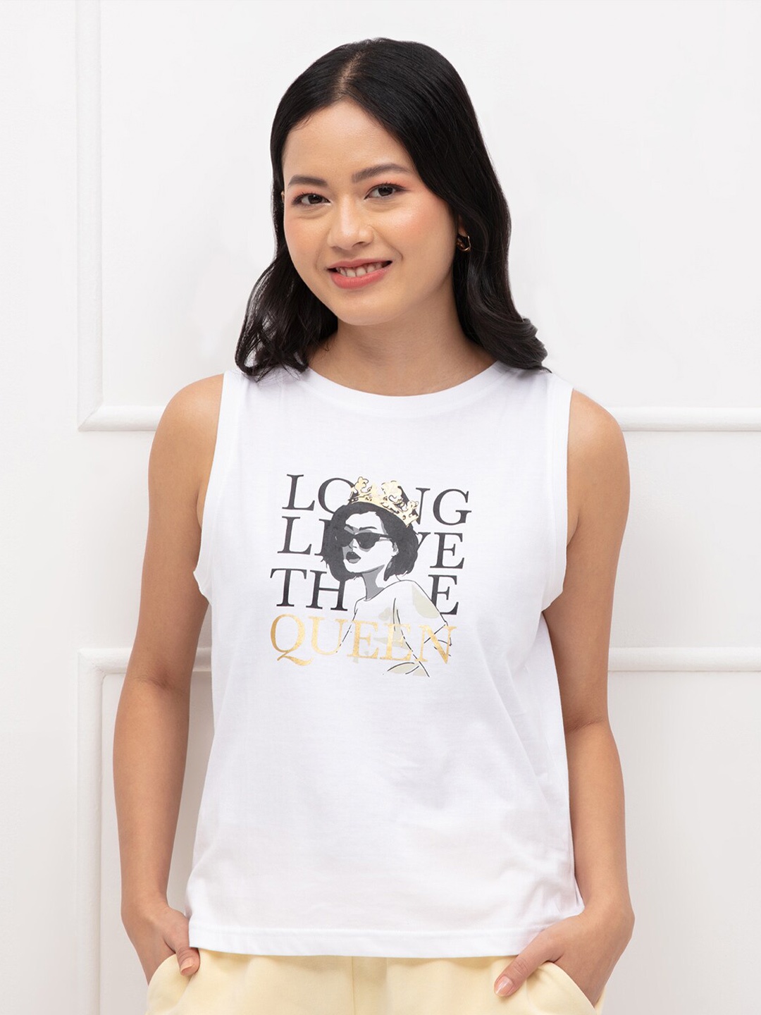 

20Dresses Women White Typography Printed T-shirt