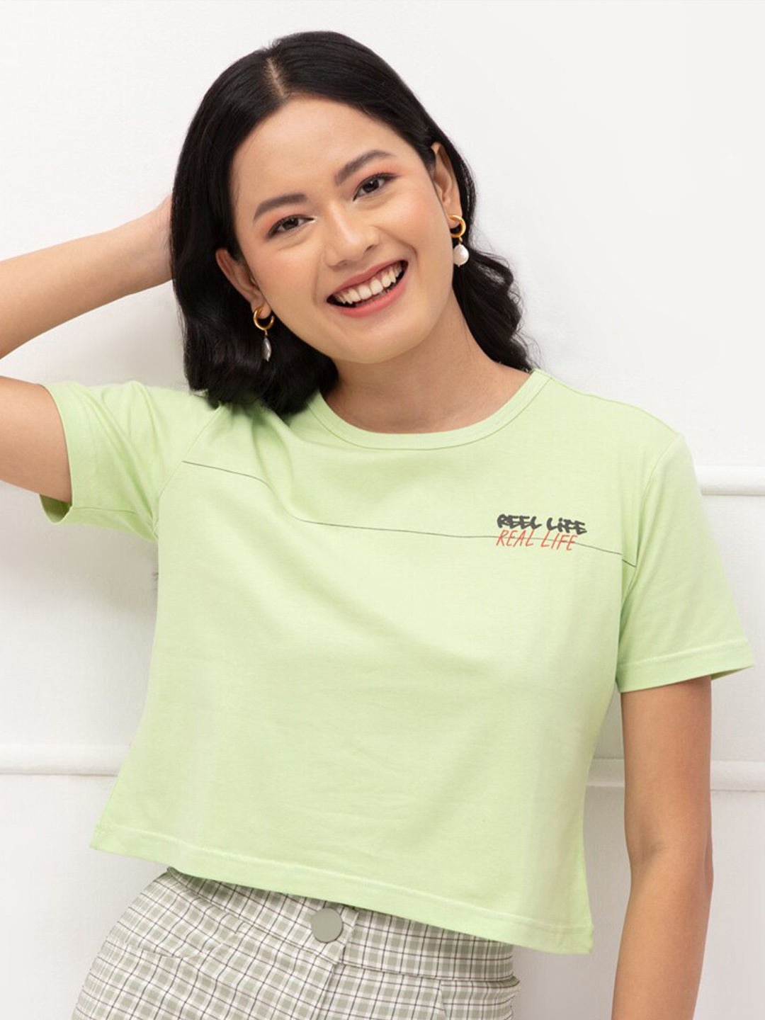 

20Dresses Women Lime Green Solid Cotton Oversized T-shirt
