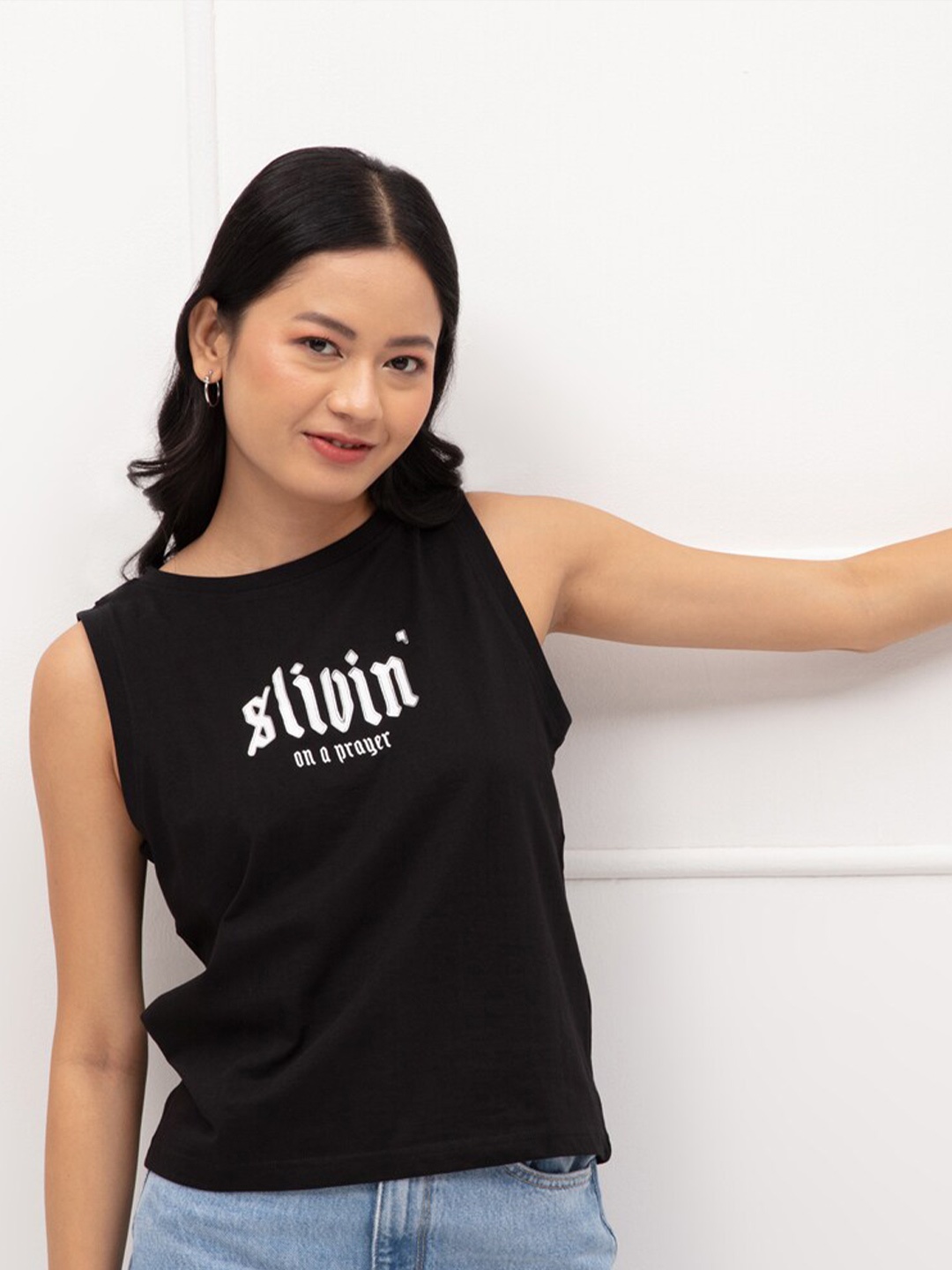 

20Dresses Women Black & brown Typography Polo Collar T-shirt