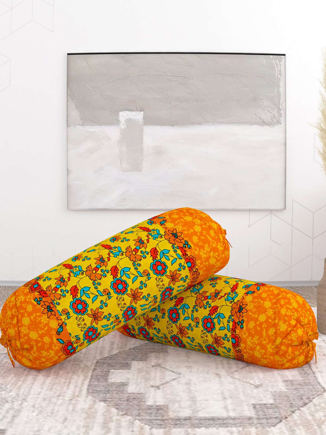 

Salona Bichona Yellow & Orange Set of 2 Floral Rectangle Cushion Covers