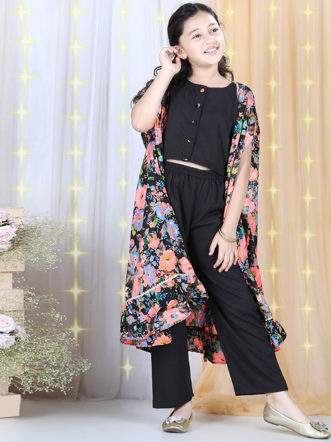 

Cutiekins Girls Black Top with Palazzos & Cape Set