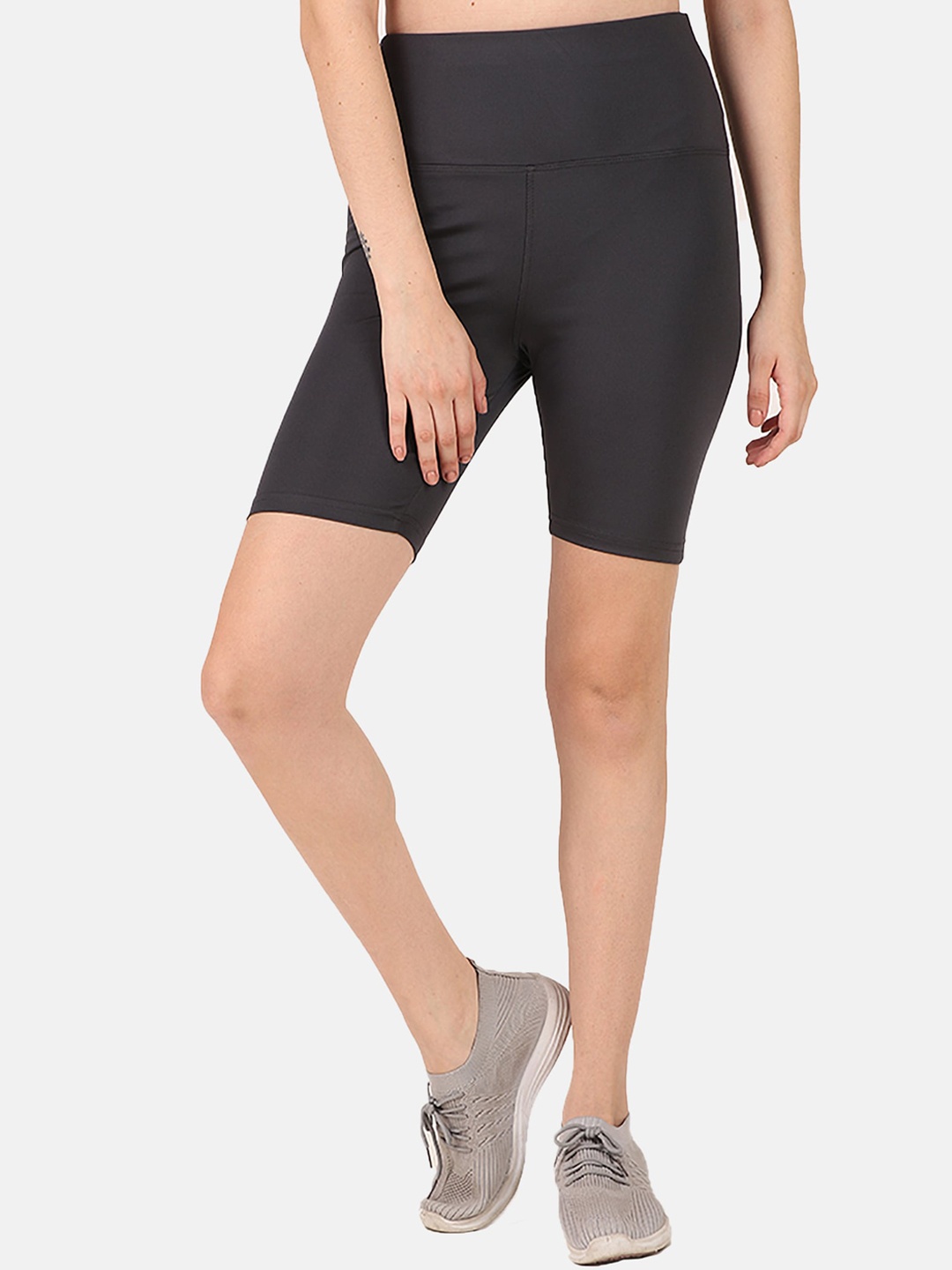 

FITINC Women Grey Skinny Fit High-Rise Training Or Gym Shorts