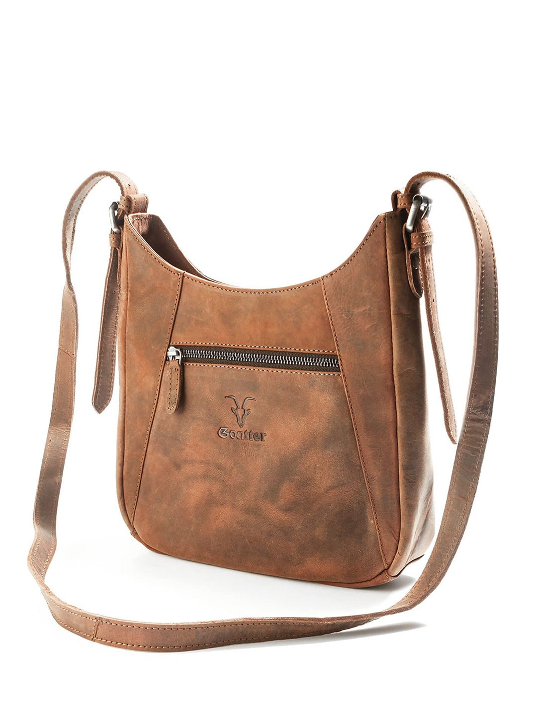 

Goatter Brown Leather Half Moon Handheld Bag