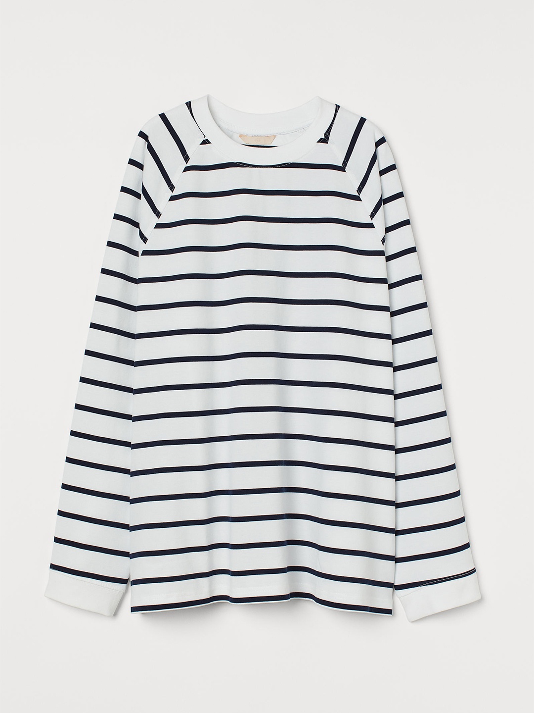 

H&M White & Black Round Neck Opaque Striped Top