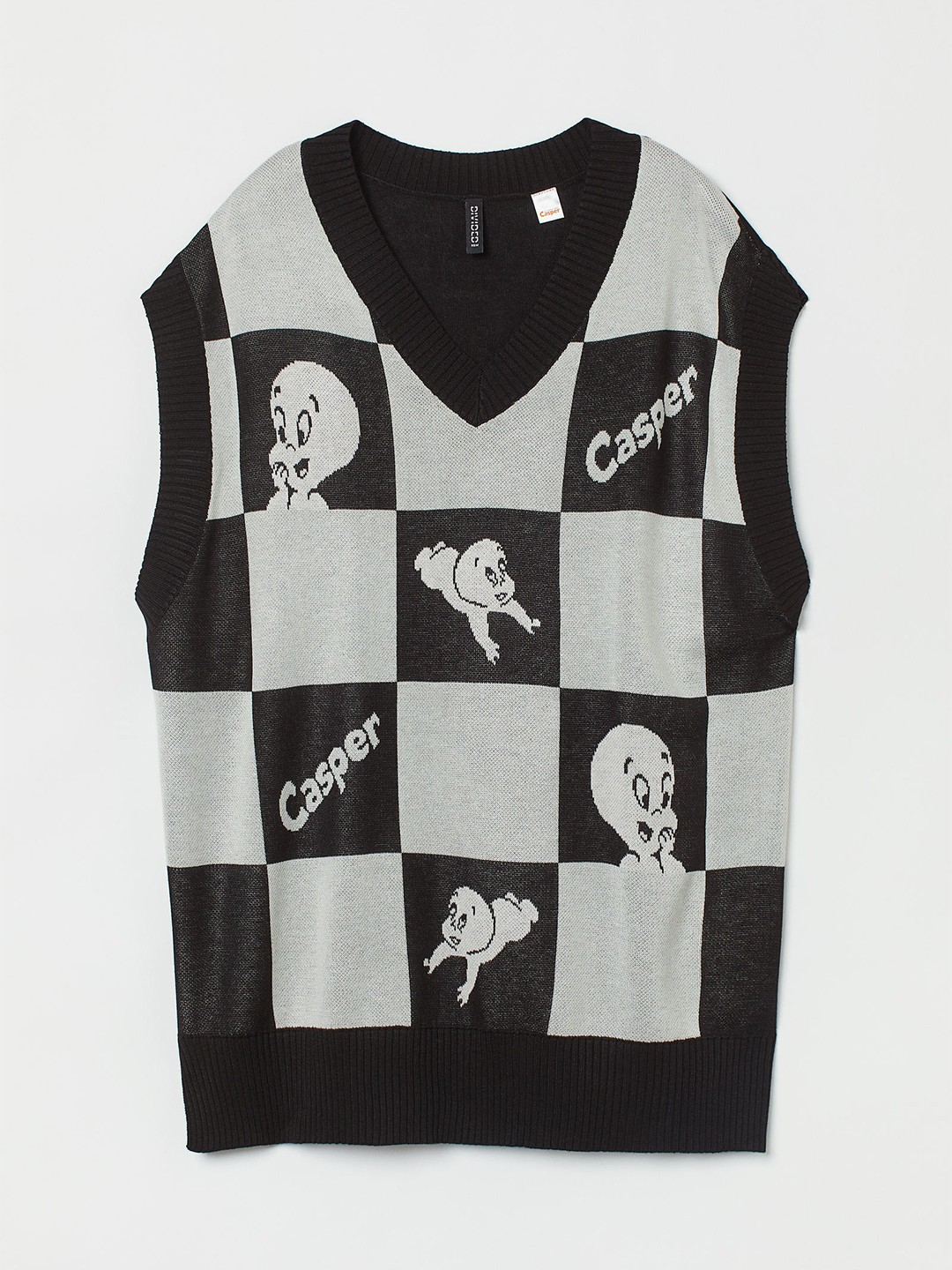

H&M Women Black & Grey Printed V-Neck Sweater Vest