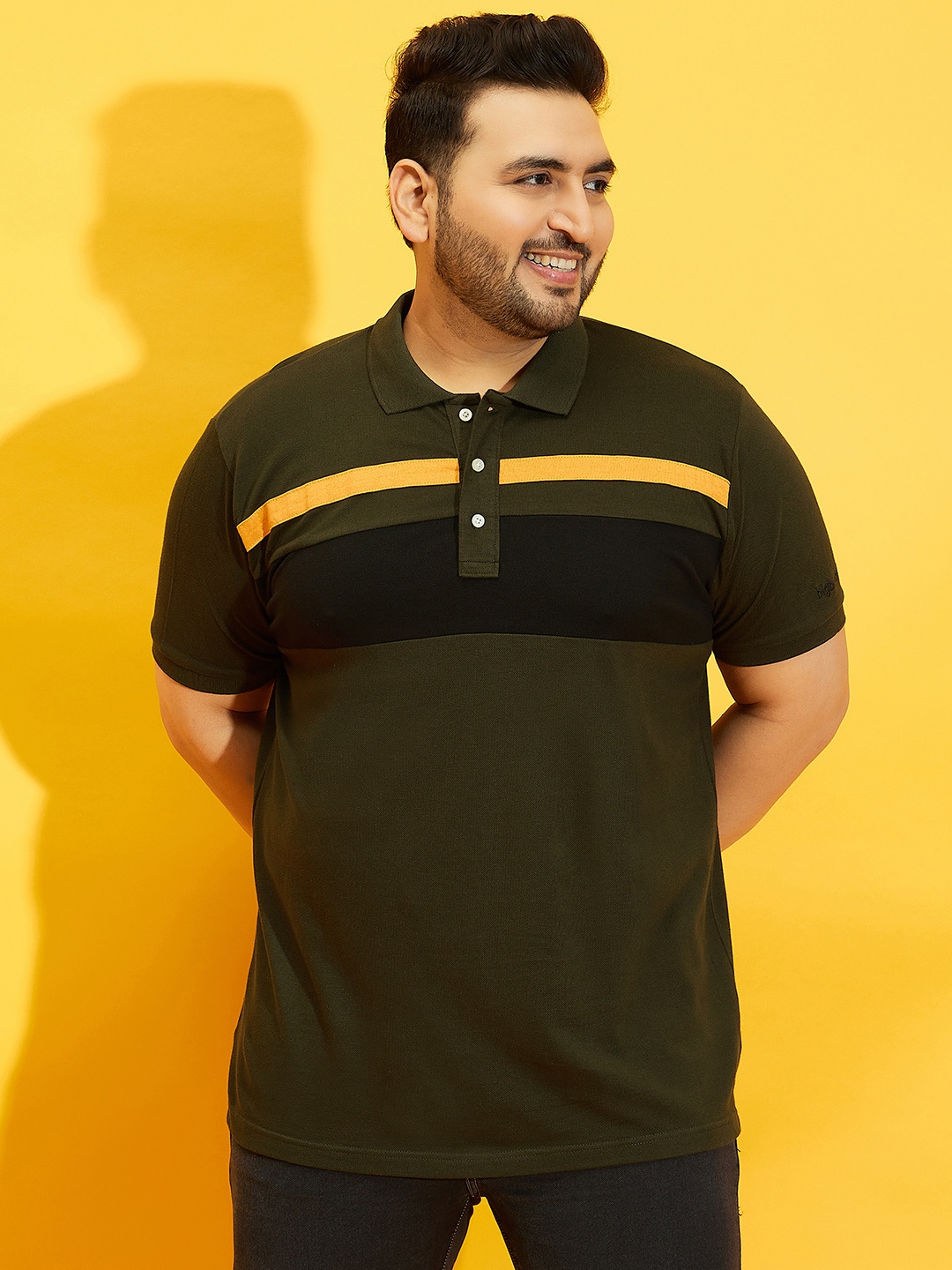 

bigbanana Men Plus Size Olive Green Polo Collar Short Sleeves T-shirt