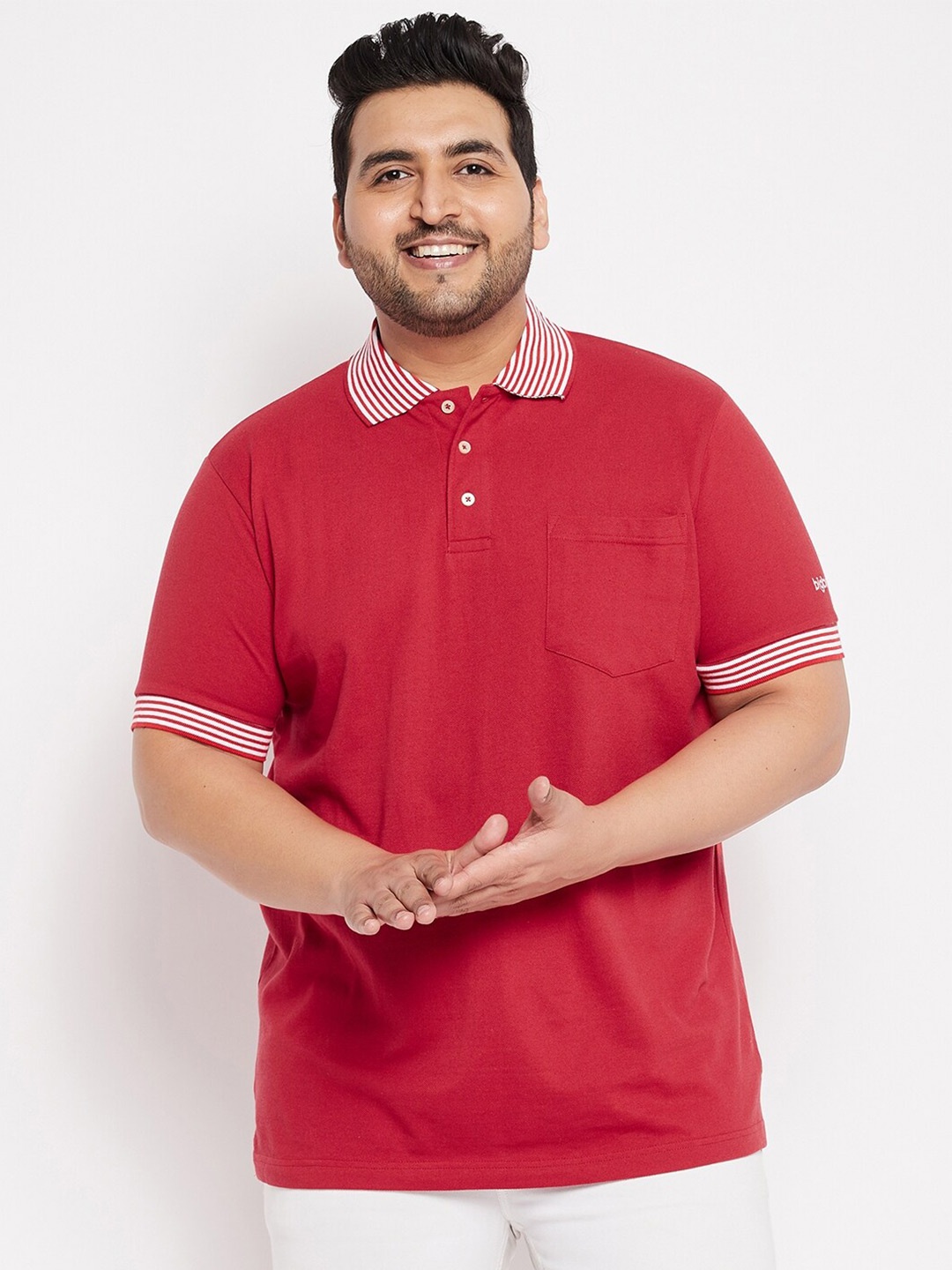 

bigbanana Men Plus Size Red & dingy dungeon Polo Collar T-shirt