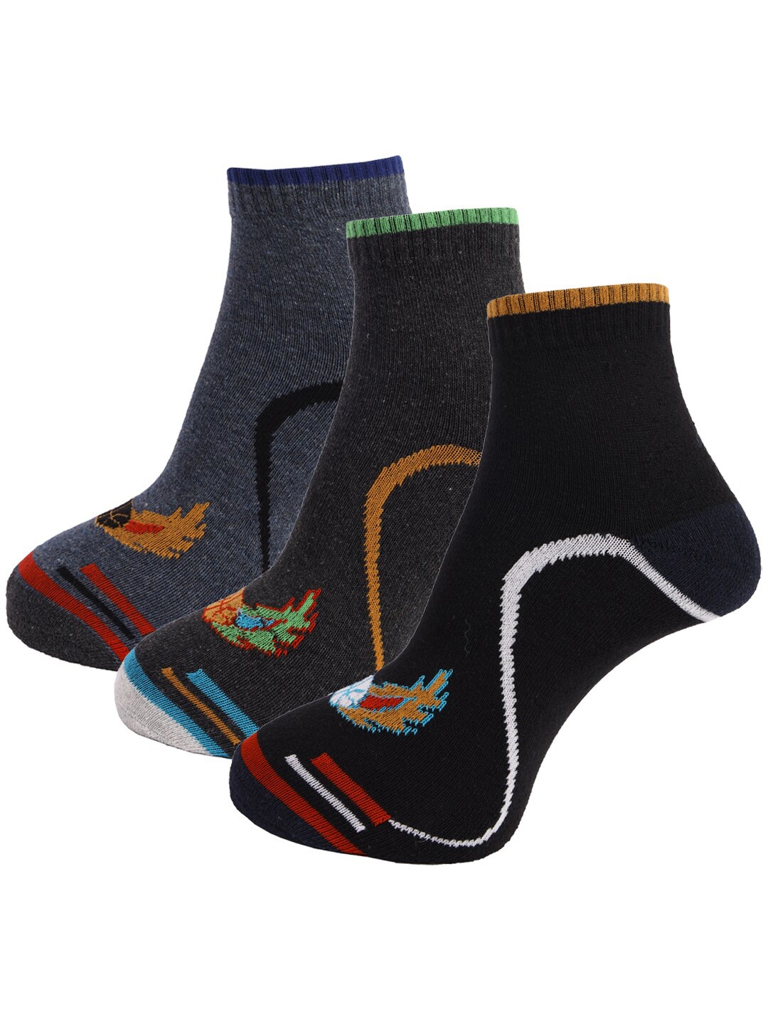 Dollar Socks Men Pack Of 3 Assorted Patterned Ankle Length Cotton Socks